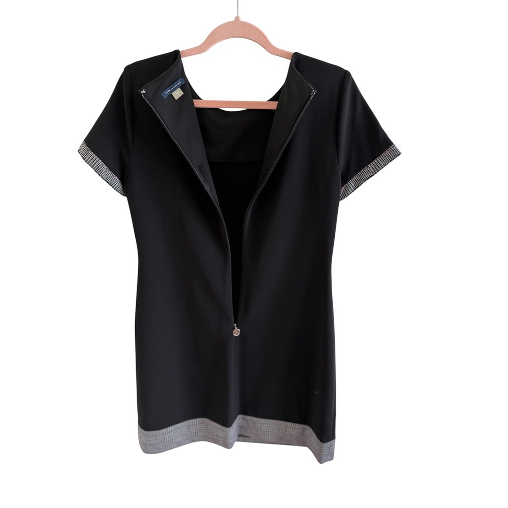 Tommy Hilfiger Black Shift Dress Plaid Trim Size 8 Classic Preppy Chic - Picture 7 of 9